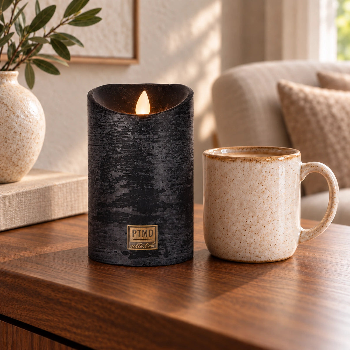 LED Candle L with moving flame and timer function - battery operated | PTMD