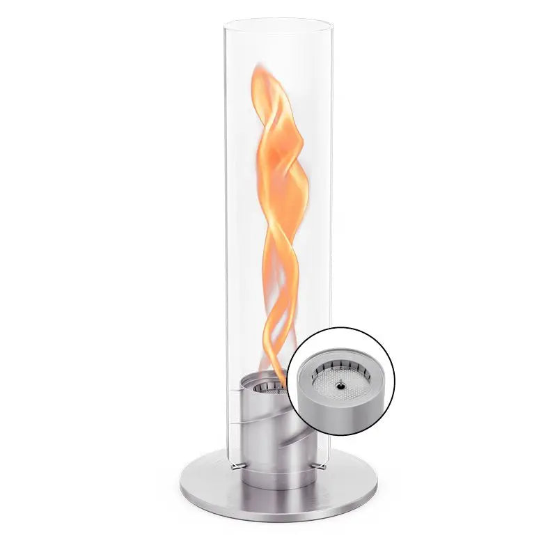 Tischkamin – Rotierende Flamme, Glaszylinder, Edelstahl - Spin | höfats