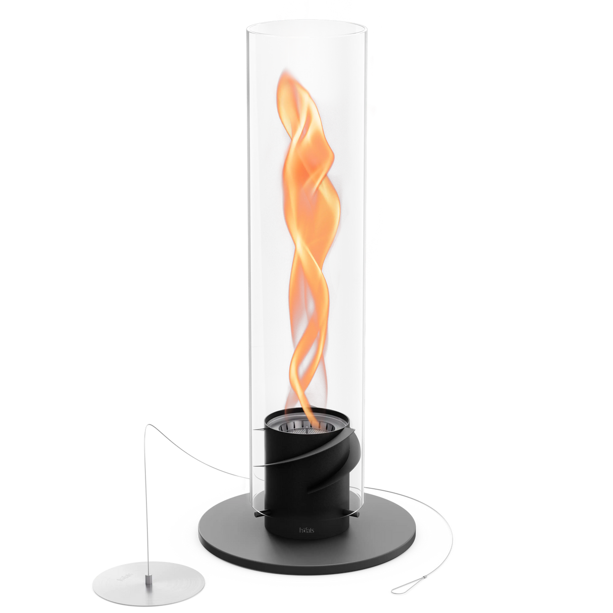 Tischkamin – Rotierende Flamme, Glaszylinder, Edelstahl - Spin | höfats