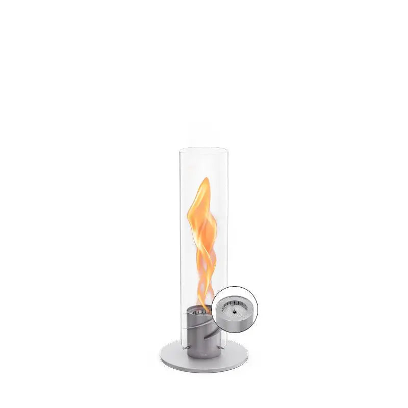 Tischkamin – Rotierende Flamme, Glaszylinder, Edelstahl - Spin | höfats
