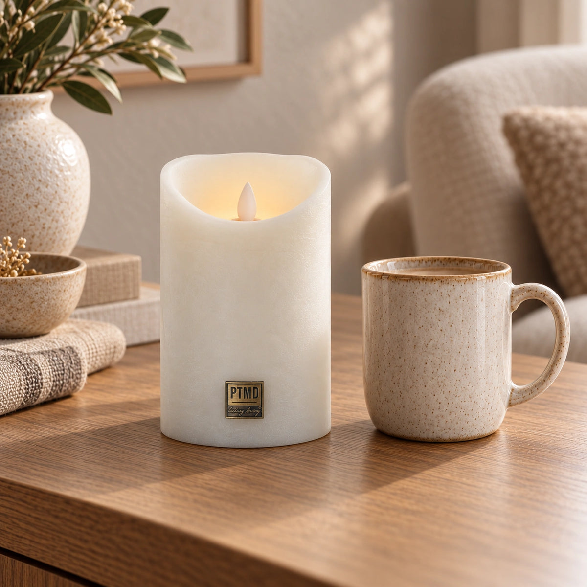 LED Candle L with moving flame and timer function - battery operated | PTMD