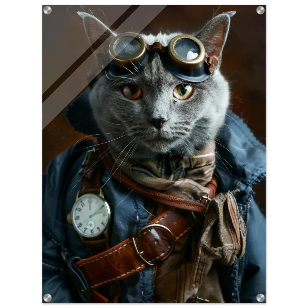 Schoolposter - Chartreux Katze, Steampunk-Outfit, Plexiglasdruck | St Tropez Art