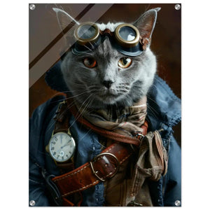 Schoolposter - Chartreux Katze, Steampunk-Outfit, Plexiglasdruck | St Tropez Art