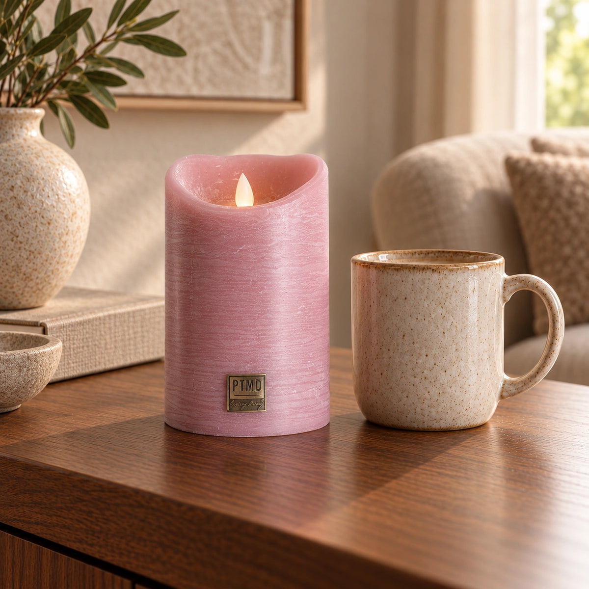 LED Candle L with moving flame and timer function - battery operated | PTMD