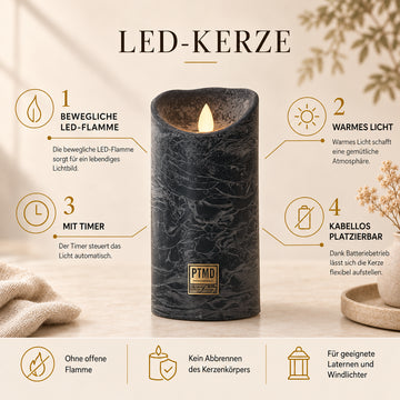 LED-Kerze M mit beweglicher Flamme und Timer-Funktion - batteriebetrieben | PTMD