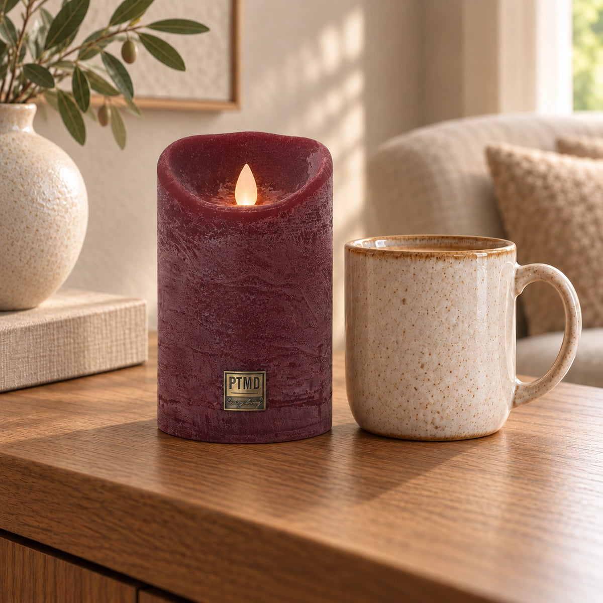 LED Candle L with moving flame and timer function - battery operated | PTMD