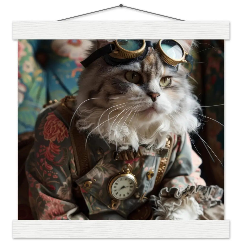 Schulposter – Minskin-Katze Motiv, Steampunk-Kunstmotiv, Magnetische Holzaufhängung | St Tropez Art
