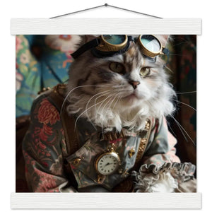 Schulposter – Minskin-Katze Motiv, Steampunk-Kunstmotiv, Magnetische Holzaufhängung | St Tropez Art