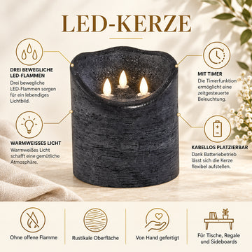 LED-Kerze XXL mit beweglicher Flamme und Timer-Funktion - batteriebetrieben | PTMD