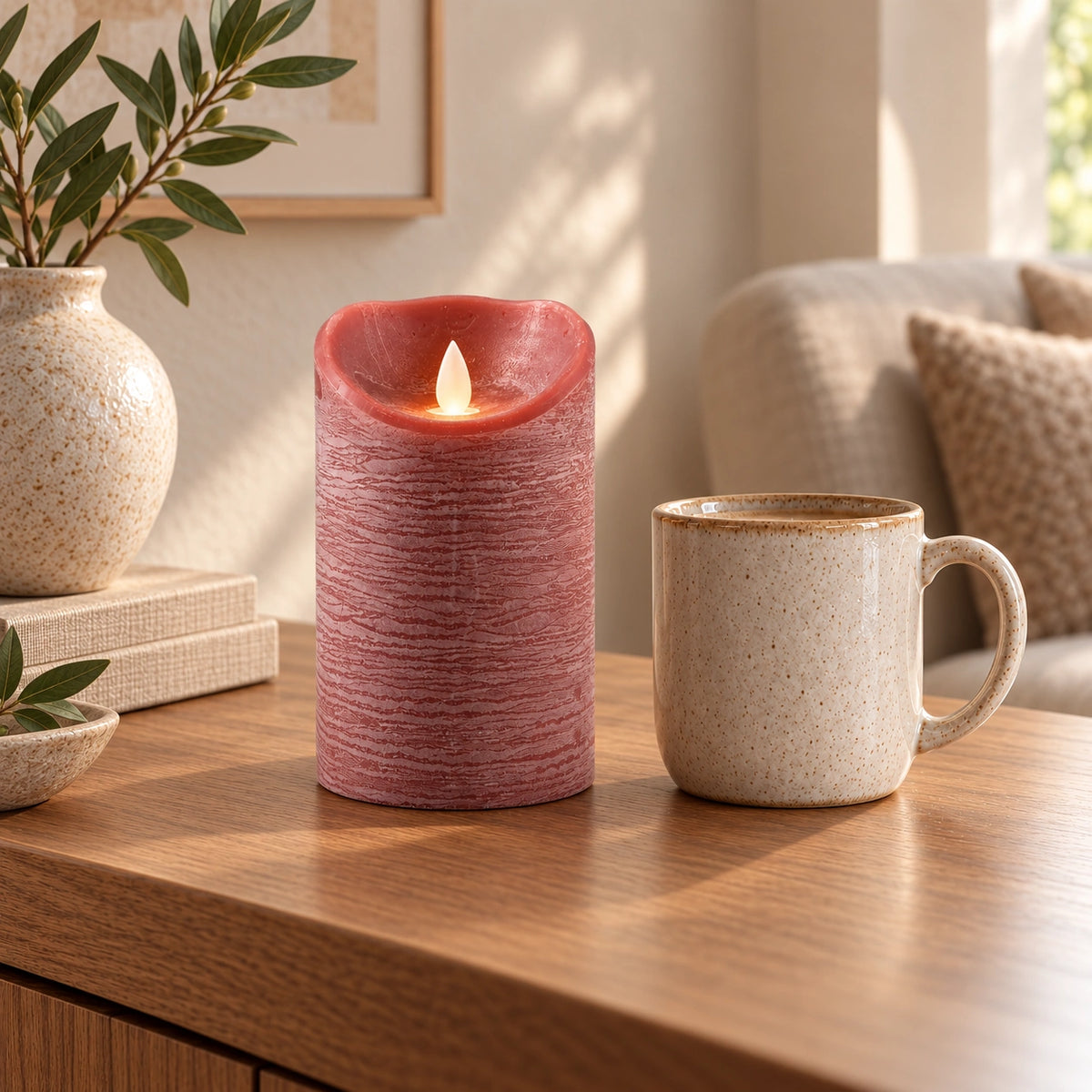 LED Candle L with moving flame and timer function - battery operated | PTMD