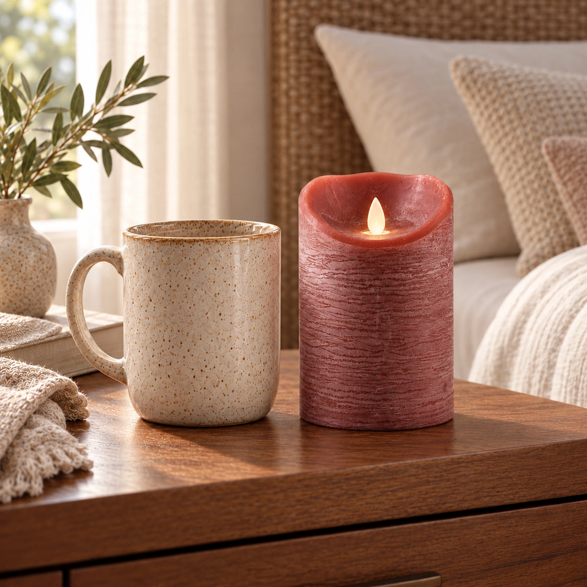 LED Candle L with moving flame and timer function - battery operated | PTMD