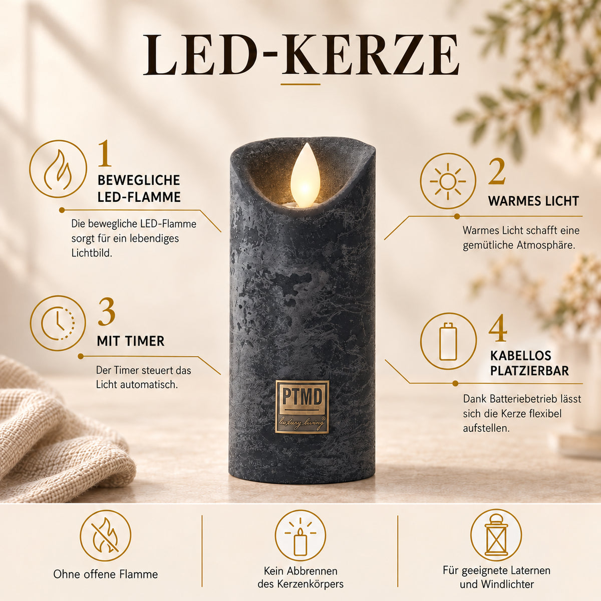 LED Candle with Moving Flame and Timer Function XS - Battery-Operated | PTMD