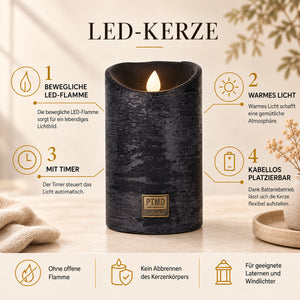 LED Candle L with moving flame and timer function - battery operated | PTMD