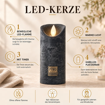 LED-Kerze XS mit beweglicher Flamme und Timer-Funktion - batteriebetrieben | PTMD