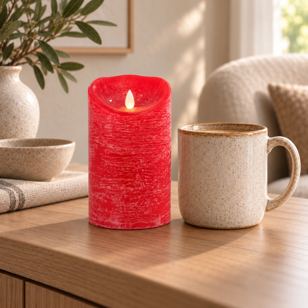 LED Candle L with moving flame and timer function - battery operated | PTMD