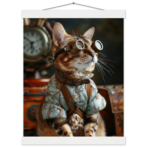 Schulposter - Steampunk-Vintage Bengal Katzenmotiv, mattes FSC-Papier, magnetische Holzleisten | St Tropez Art