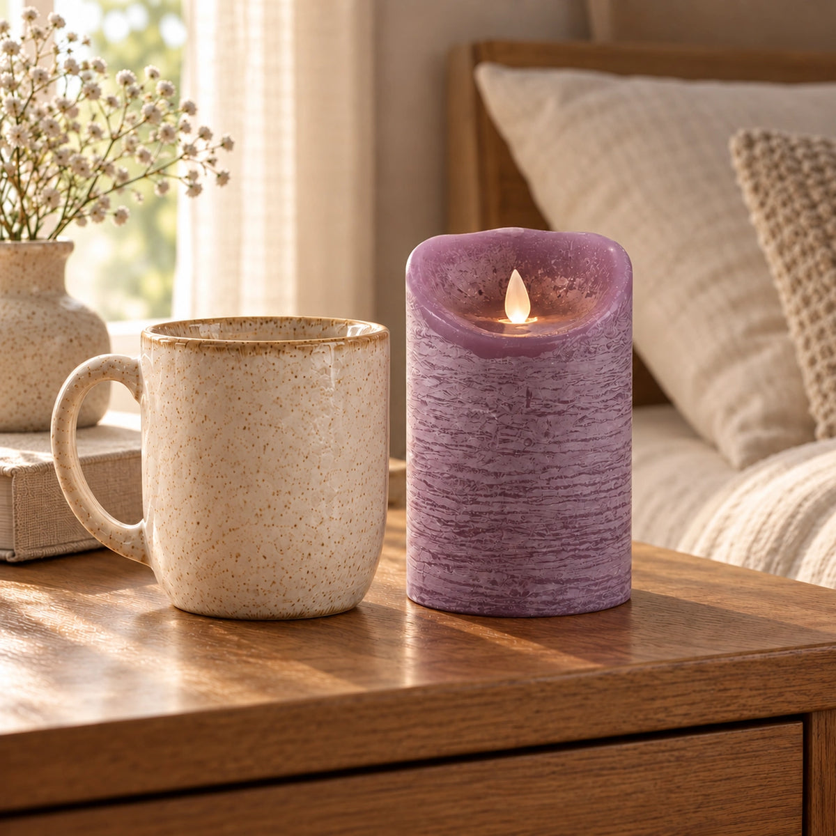 LED Candle L with moving flame and timer function - battery operated | PTMD