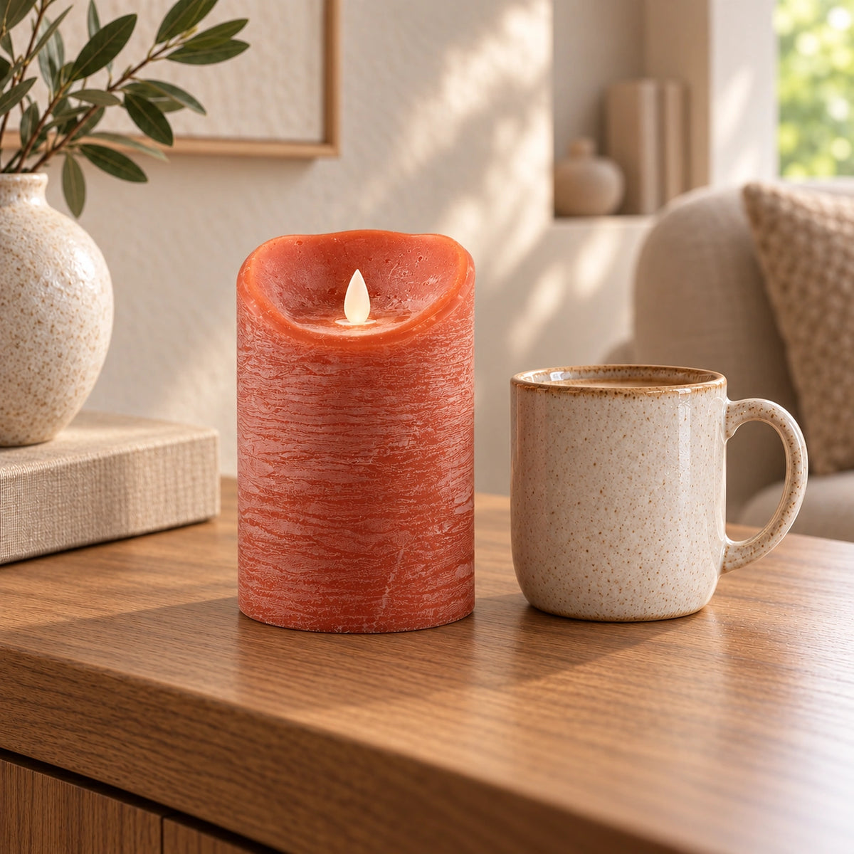 LED Candle L with moving flame and timer function - battery operated | PTMD
