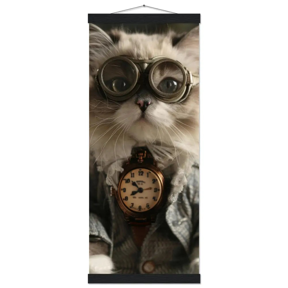 School Poster - Steampunk-Vintage Himalayan Cat Motif, Matte FSC Paper, Magnetic Wooden Strips | St Tropez Art
