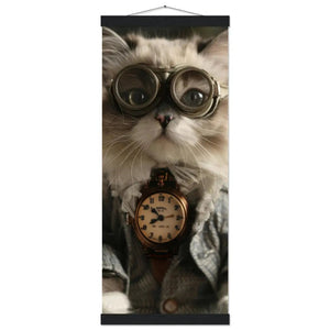 School Poster - Steampunk-Vintage Himalayan Cat Motif, Matte FSC Paper, Magnetic Wooden Strips | St Tropez Art
