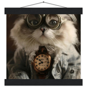 Schulposter Weibliche Himalaya-Katze, Steampunk-Stil, antike kupferfarbene Uhr, messingfarbene Brille | St Tropez Art