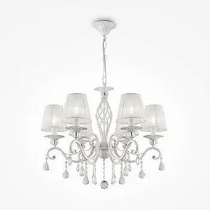 Chandelier, metal frame in white-gold & white organza shades & 6 × E14 sockets – Grace | Maytoni
