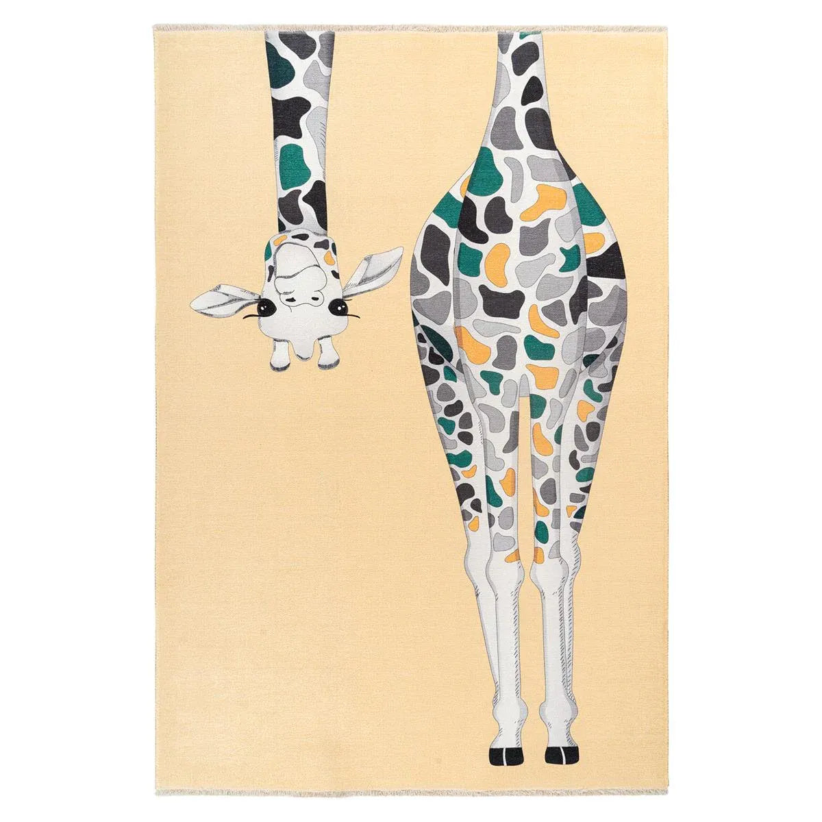 Giraffe-Patterned Rug with Fringe Look and Anti-Slip Coating – My Greta 602 | Kayoom