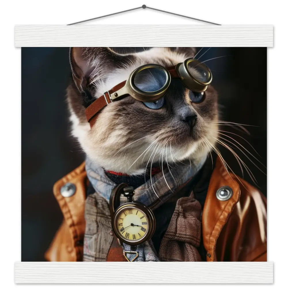 School Poster - Tonkinese Cat Motif, Steampunk Art Motif, Magnetic Wooden Hanger | St Tropez Art