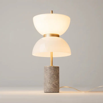 Table Lamp with Grey Marble Base, Gold Metal Arm & White Glass Diffuser – Kyoto | Maytoni