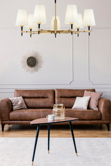 Chandelier Brass Frame & White Textile Shades – Zaragoza | Maytoni