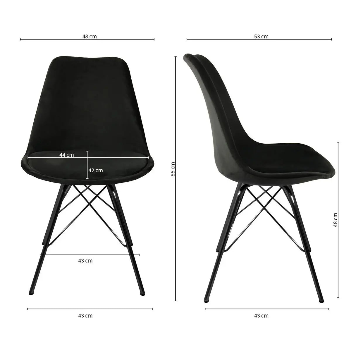 Esszimmerstuhl – Velvet Stoff, Metallgestell, Kuipform Design, Schwarz Farbe - Velvet | Kick