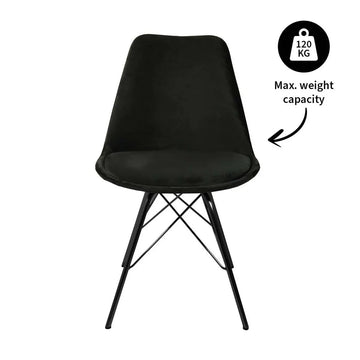 Esszimmerstuhl – Velvet Stoff, Metallgestell, Kuipform Design, Schwarz Farbe - Velvet | Kick