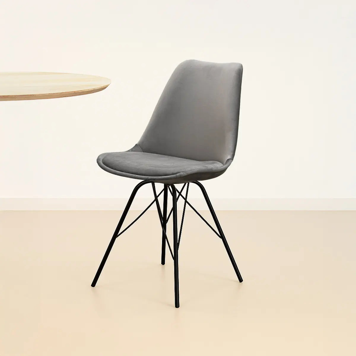 Esszimmerstuhl – Velvet Stoff, Metallgestell, Kuipform Design, Grau Farbe - Velvet | Kick
