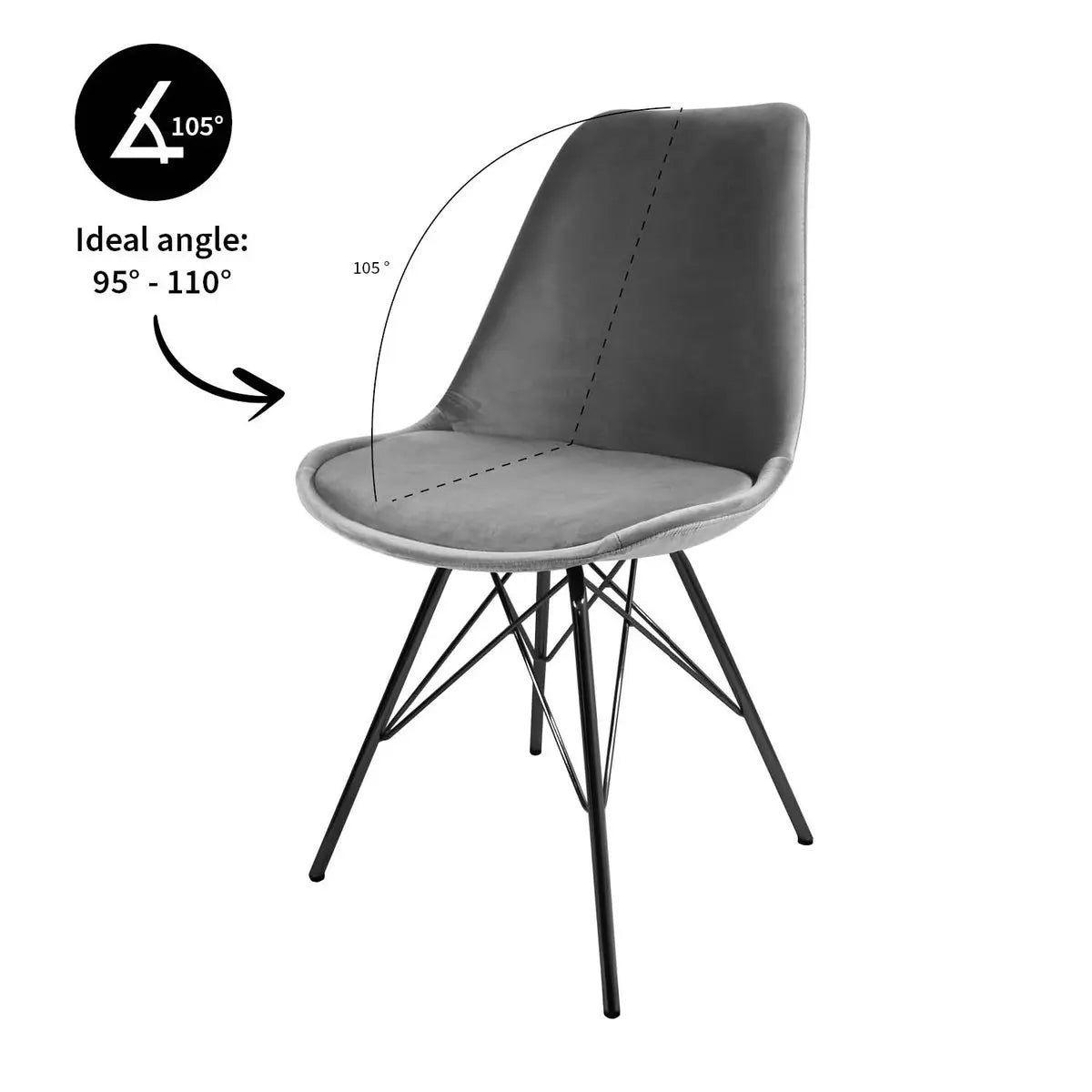 Esszimmerstuhl – Velvet Stoff, Metallgestell, Kuipform Design, Grau Farbe - Velvet | Kick