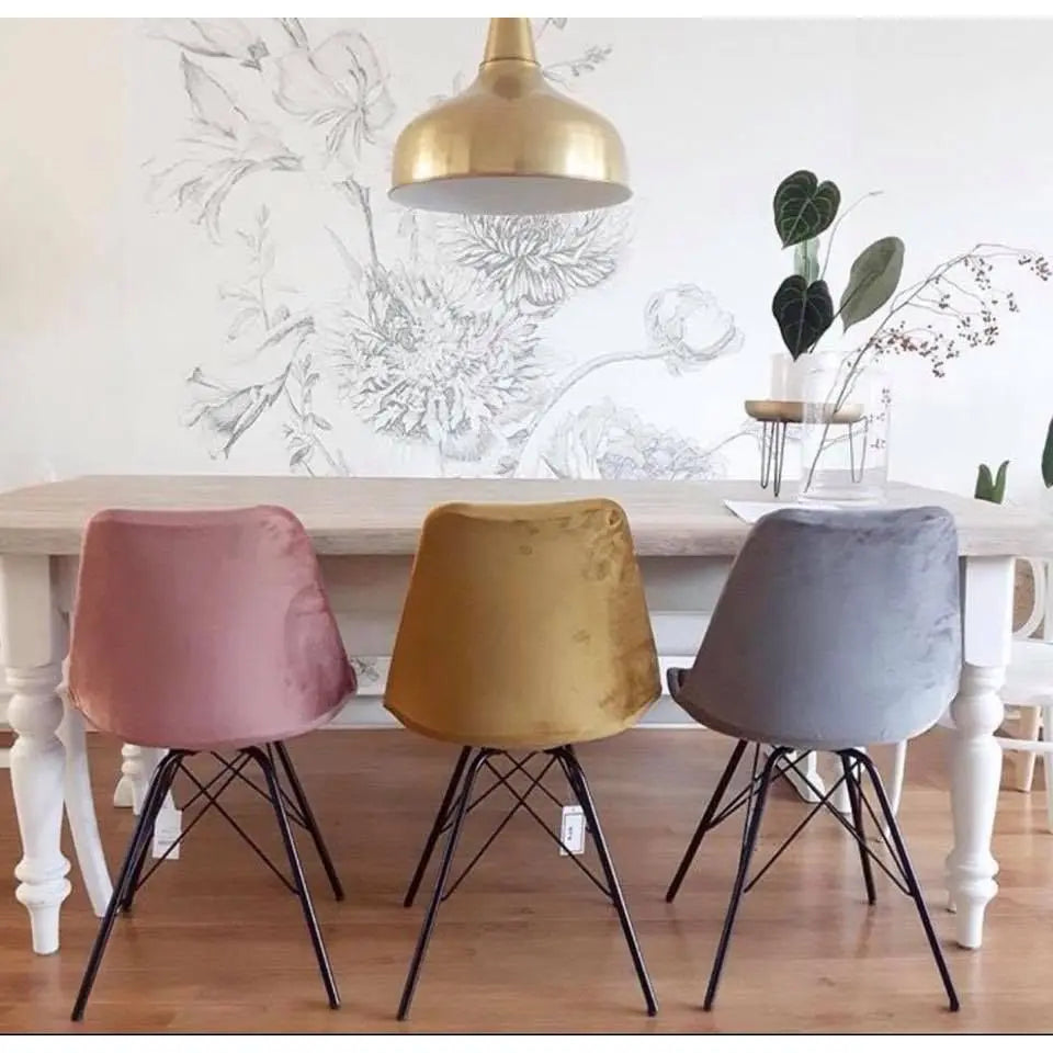 Esszimmerstuhl – Velvet Stoff, Metallgestell, Kuipform Design, Grau Farbe - Velvet | Kick