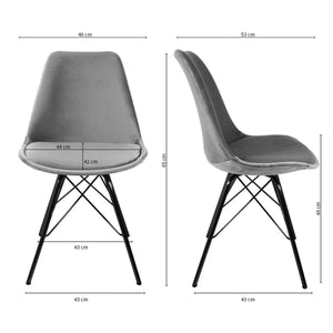 Esszimmerstuhl – Velvet Stoff, Metallgestell, Kuipform Design, Grau Farbe - Velvet | Kick