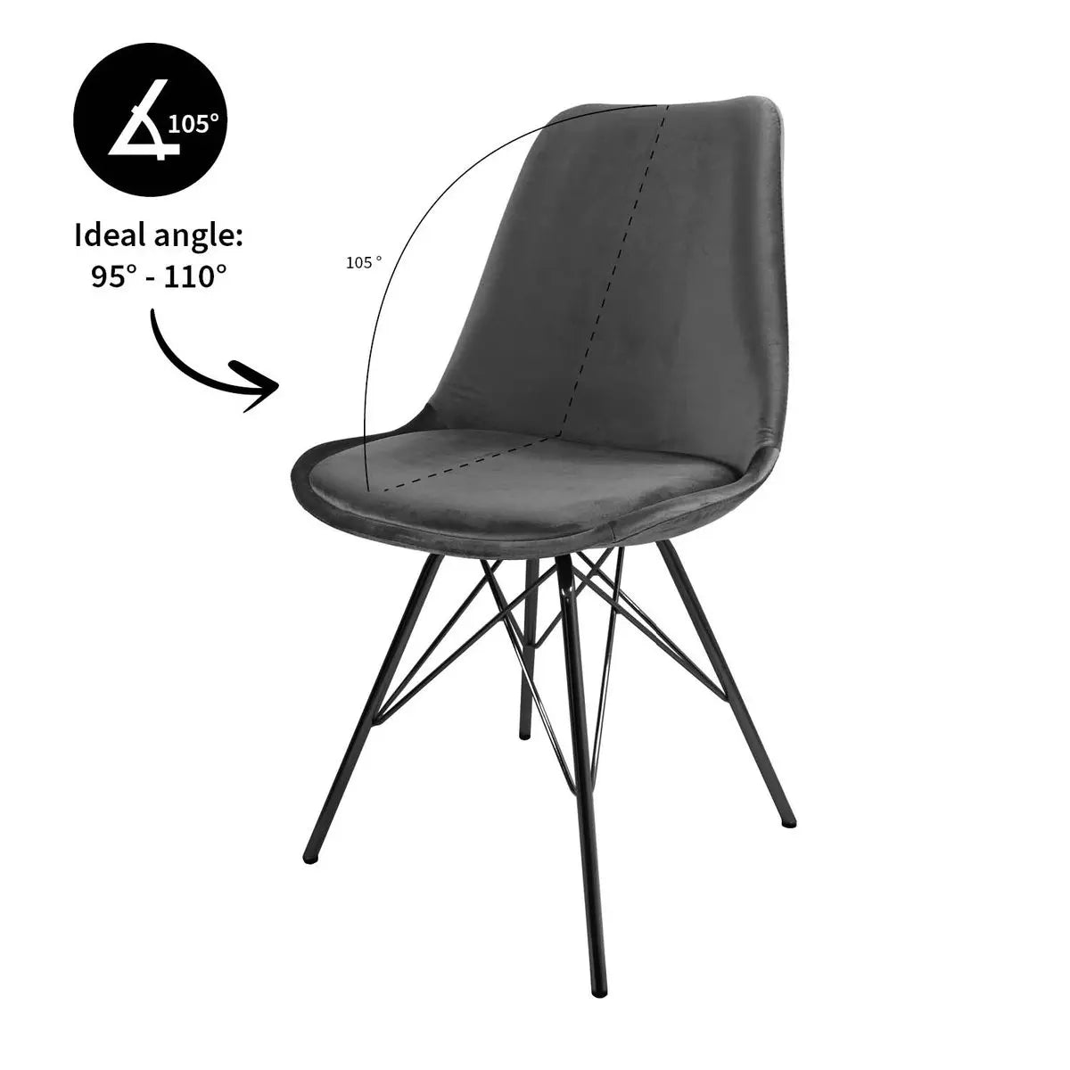 Esszimmerstuhl – Velvet Stoff,Metallgestell, Kuipform Design, Dunkelgrau Farbe - Velvet | Kick