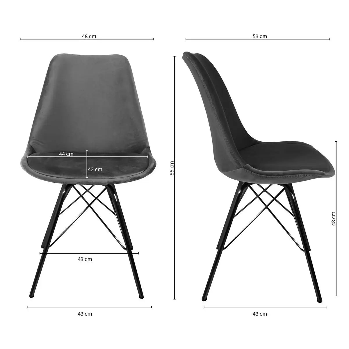 Esszimmerstuhl – Velvet Stoff,Metallgestell, Kuipform Design, Dunkelgrau Farbe - Velvet | Kick