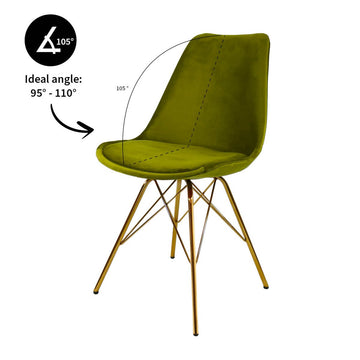 Esszimmerstuhl – Velvet Stoff, Goldfarbenes Metallgestell, Kuipform Design, Grün Farbe - Velvet | Kick