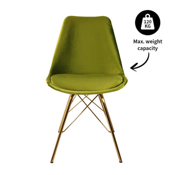 Esszimmerstuhl – Velvet Stoff, Goldfarbenes Metallgestell, Kuipform Design, Grün Farbe - Velvet | Kick