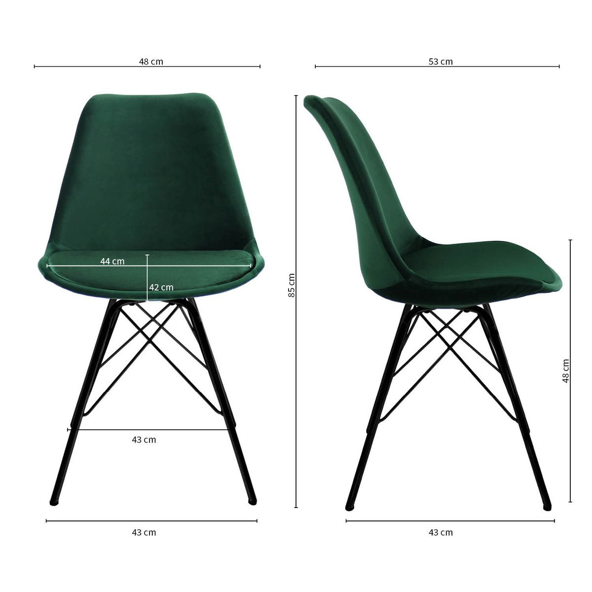 Esszimmerstuhl – Velvet Stoff, Metallgestell, Kuipform Design, Dunkelgrün Farbe - Velvet | Kick