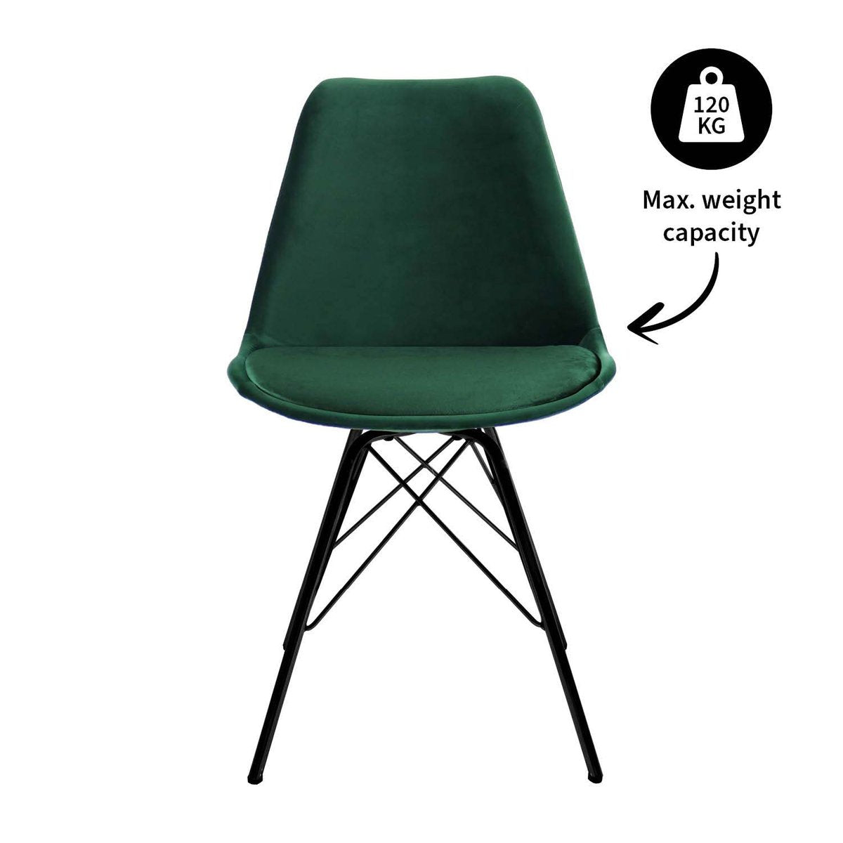 Esszimmerstuhl – Velvet Stoff, Metallgestell, Kuipform Design, Dunkelgrün Farbe - Velvet | Kick