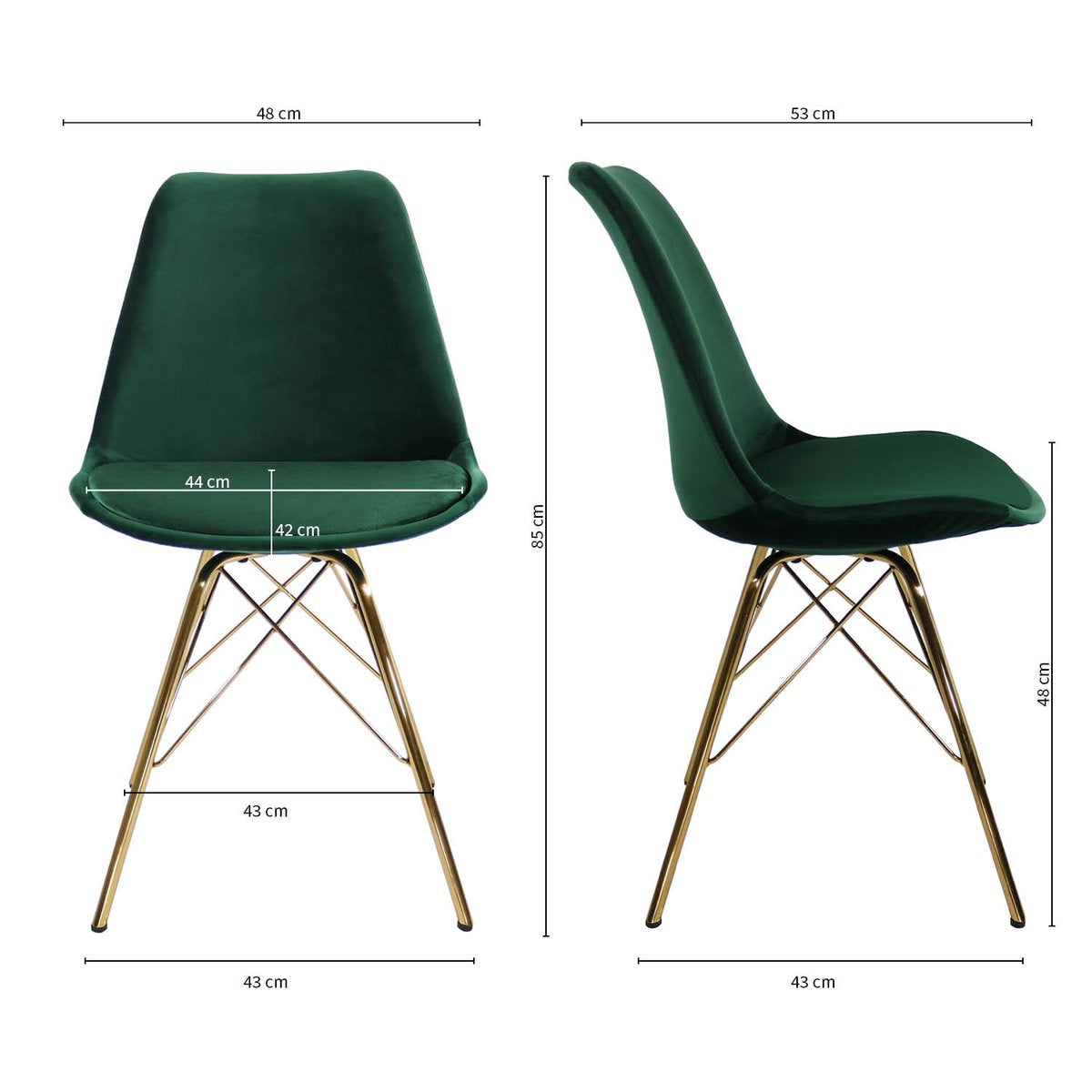Dining Chair - Velvet Dark Green, Comfort Shell & Metal Frame Gold – Velvet | Kick Collection