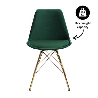 Dining Chair - Velvet Dark Green, Comfort Shell & Metal Frame Gold – Velvet | Kick Collection
