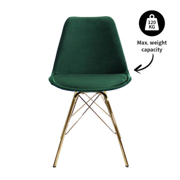 Dining Chair - Velvet Dark Green, Comfort Shell & Metal Frame Gold – Velvet | Kick Collection