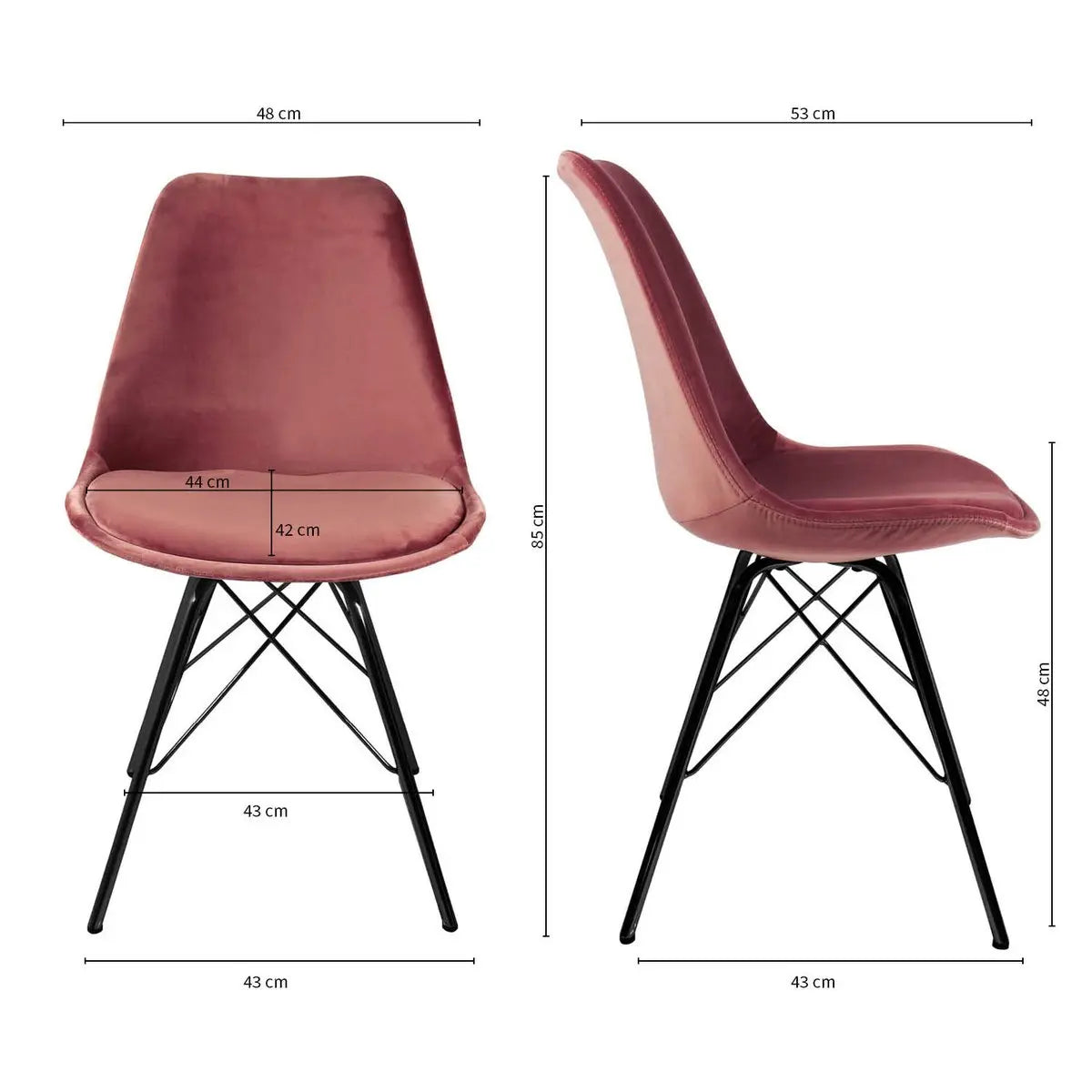 Esszimmerstuhl – Velvet Stoff, Metallgestell, Kuipform Design, Rosa Farbe - Velvet | Kick
