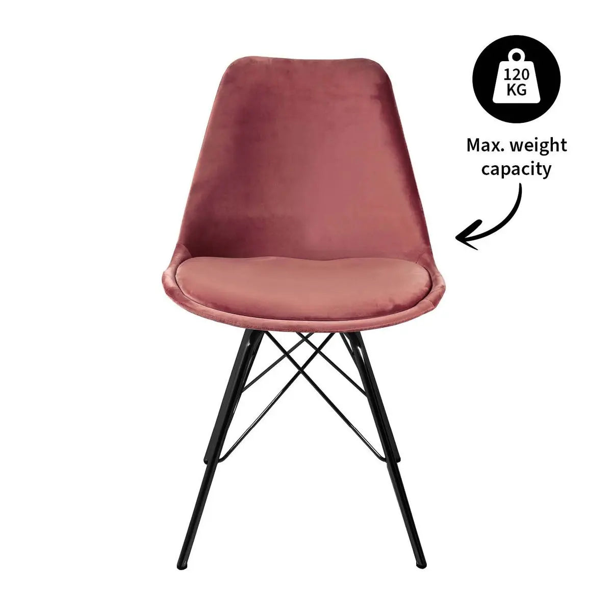 Esszimmerstuhl – Velvet Stoff, Metallgestell, Kuipform Design, Rosa Farbe - Velvet | Kick