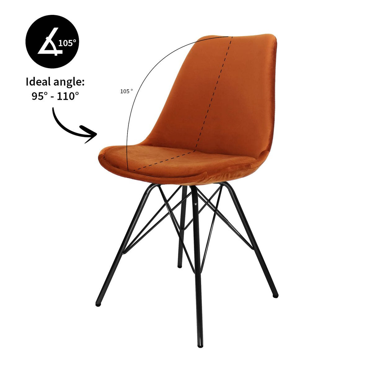 Esszimmerstuhl – Velvet Stoff, Metallgestell, Kuipform Design, Orange Farbe - Velvet | Kick