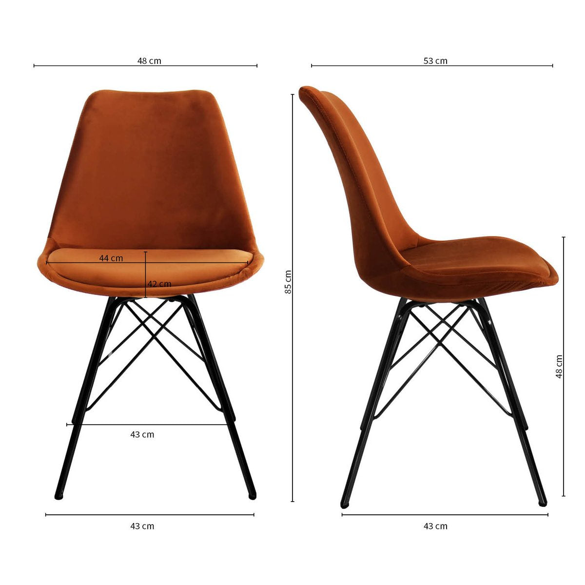 Esszimmerstuhl – Velvet Stoff, Metallgestell, Kuipform Design, Orange Farbe - Velvet | Kick