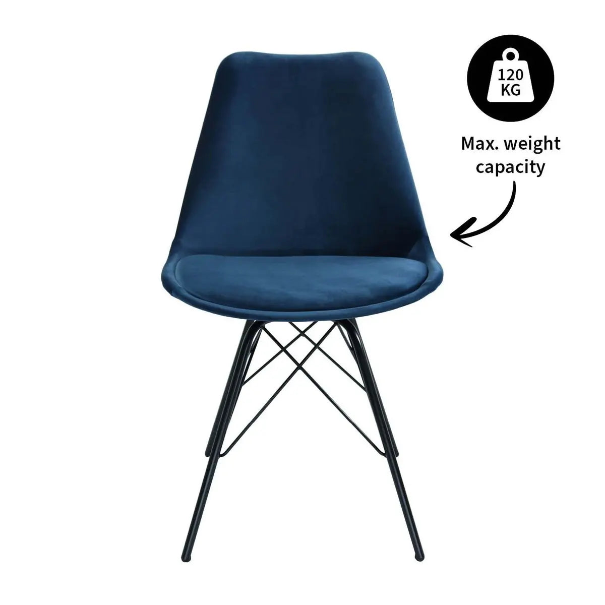 Esszimmerstuhl – Velvet Stoff, Metallgestell, Kuipform Design, Dunkelblau Farbe - Velvet | Kick